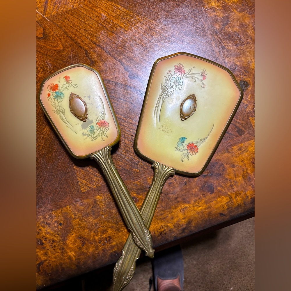 Vintage Handheld Mirror and Brush Set
